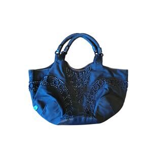 COLE HAAN Alyssa Beaded Black Braided Strap Handbag